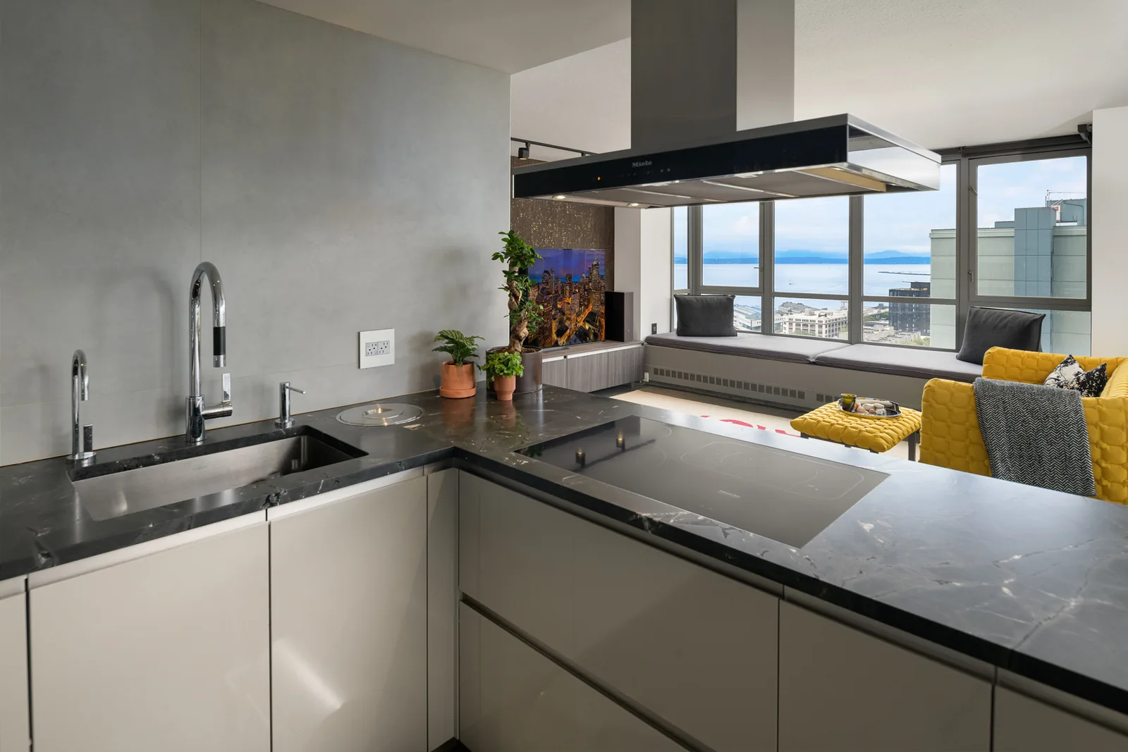 Stone counters and custom kitchen detailing