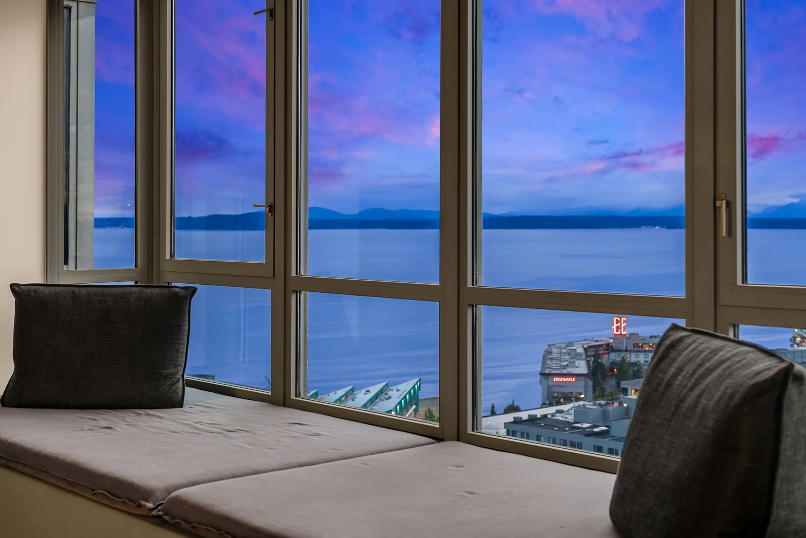 Water view from the fitted window seat